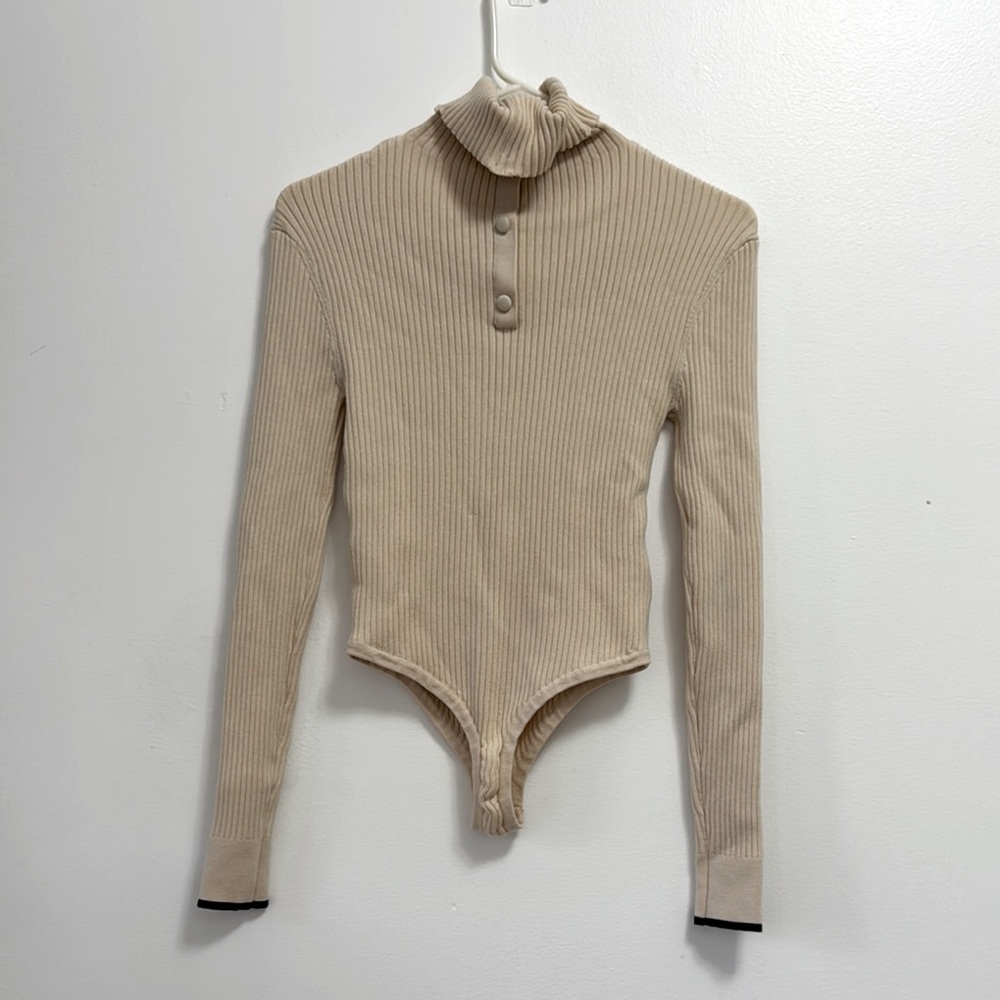 Live The Process Ribbed Bodysuit – Beige